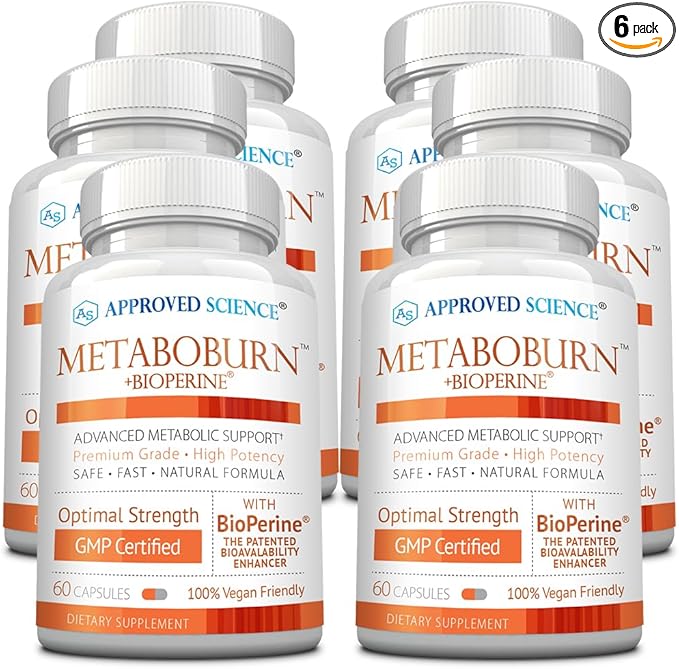 Approved Science Metaboburn - Metabolic Support - Green Tea and BioPerine - High-Potency Extract - 50% EGCG - Non-GMO, Allergen-Free, Vegan - 60 Capsules - Pack of 6 - Made in The USA