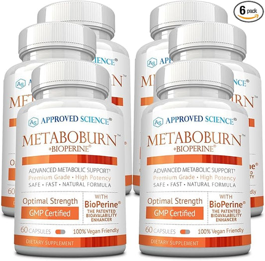 Approved Science Metaboburn - Metabolic Support - Green Tea and BioPerine - High-Potency Extract - 50% EGCG - Non-GMO, Allergen-Free, Vegan - 60 Capsules - Pack of 6 - Made in The USA