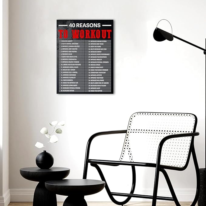 Gwisml 40 Reasons To Workout Wall Art,Inspirational Exercise Fitness Canvas Frame Paintings For Gym Sports Room Home Workplace Wall Art Decor
