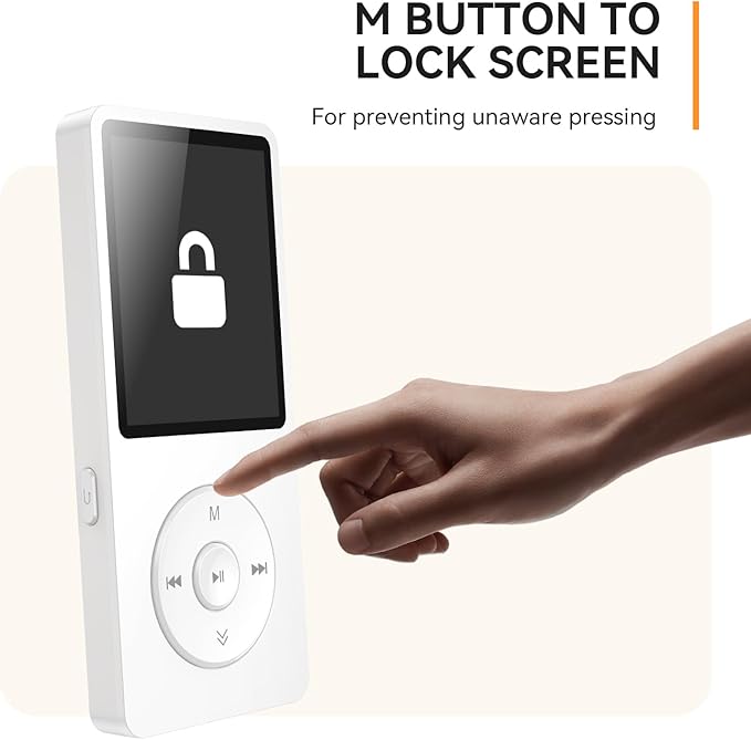 AGPTEK A02 MP3 Player with Bluetooth 5.3, 1.8 inch Screen Portable Music Player with Speaker, FM Radio, Voice Recorder, Supports Expanded Up to 128GB(White, 64GB)