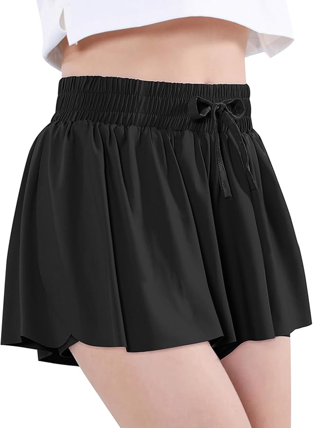 EXARUS Girls Butterfly Shorts Flowy Dance Skirt Cheer Skorts Athletic Tween Clothes Teen Preppy Outfits Flutter Kids