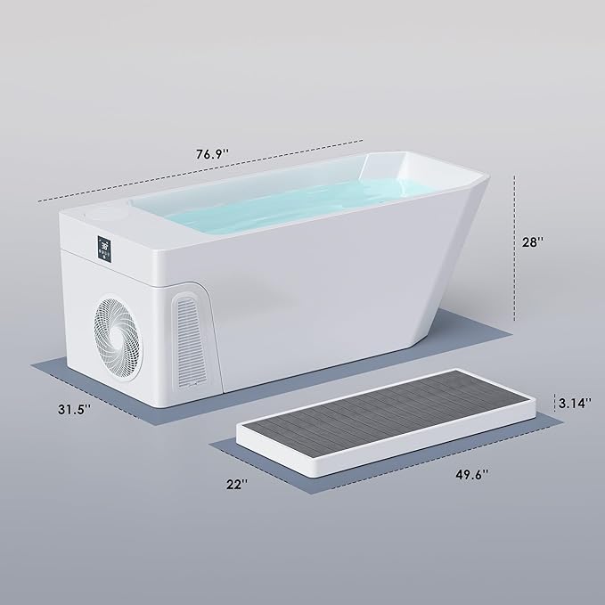 Deeptime Smart Cold Plunge Tub with Basin, Built-in Chiller (Down to 38 °F) – Smartphone Controlled, Whisper-Quiet, Spacious Design for Full-Body Recovery & Cold Therapy,White