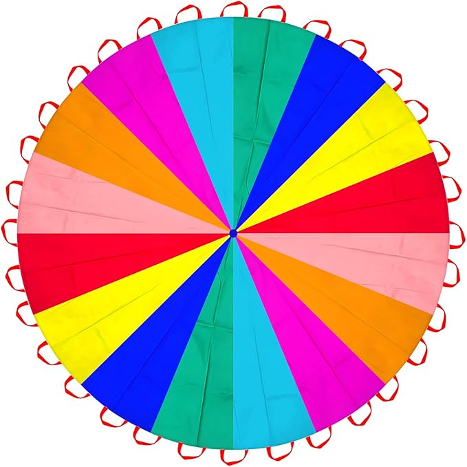 6.5ft/10ft/12ft/13ft/16.4ft/20ft Rainbow Parachute for Outdoor Party Games, Kids Play Parachute Group Cooperative Team Game Toys, Family Get-Together Entertainment