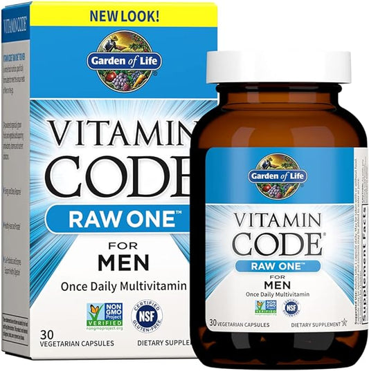 Garden of Life Vitamin Code Raw One for Men, Once Daily Multivitamin, 30 Capsules, One a Day Mens Vitamins Plus Fruit, Veggies & Probiotics for Mens Health, Vegetarian Multivitamins