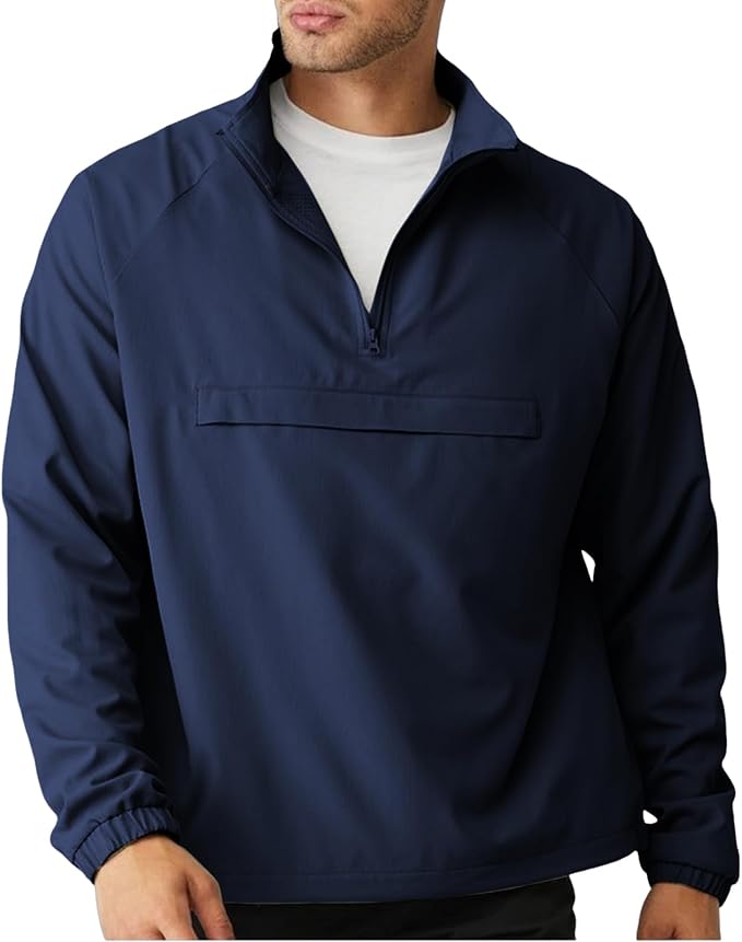 Aulemen Men's Casual Quarter Zip Pullover-Athletic Windbreaker Lightweight Jackets Hiking Golf for Men Mock Neck with Pockets