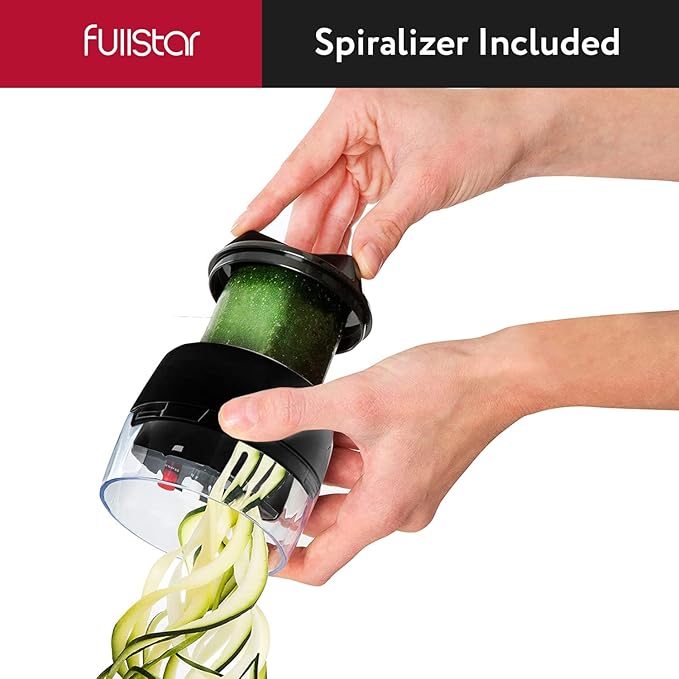 Fullstar All-in-1 Vegetable Chopper and Mandoline Slicer for Kitchen - Cheese Grater, French Fry Cutter, Cheese Slicer - Bonus Handheld Spiralizer Included (6 in 1, Stainless Steel)