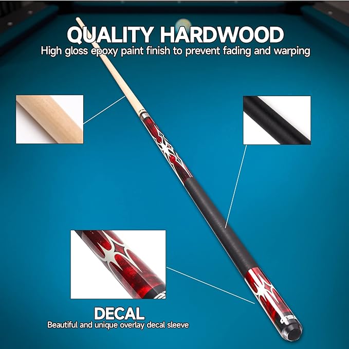GSE Games & Sports Expert 58" 2-Piece Canadian Maple Hardwood Billiard Pool Cue Sticks for Men/Women, House or Commercial/Bar Use (Several Colors, Weight 18oz, 19oz, 20oz, 21oz Available)