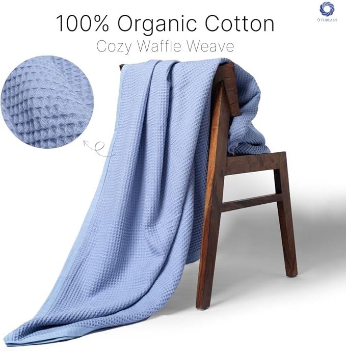 GOTS Certified Organic Cotton Waffle Weave Blanket, King Bed Size,108"X90" Cozy Throw Blanket for Couch, Modern Home Decor, Throw Blankets, Waffle Blanket, Soft Bed Blankets - Powder Blue