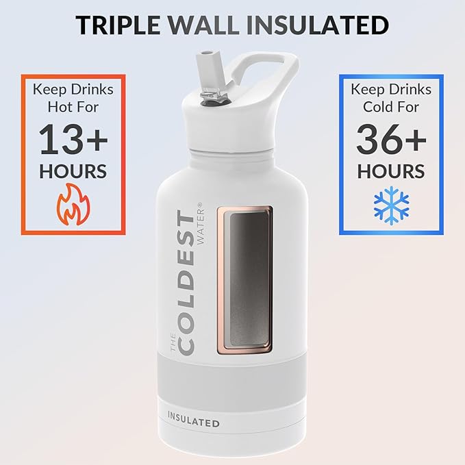 Coldest Insulated Water Bottle with Straw Lid - Stainless Steel Metal Insulated Bottle for Men & Women (Epic White, 64 oz)