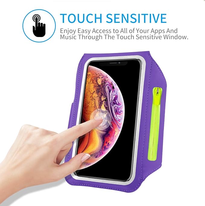 HAISSKY Cell Phone Running Armband with Airpods Zipper Pocket Armband Case Running Holder for iPhone 16/15/ 14/13 / 12 /11Pro Max,Galaxy S20 S10,Sweatproof Arm Band with Card/Key Bag