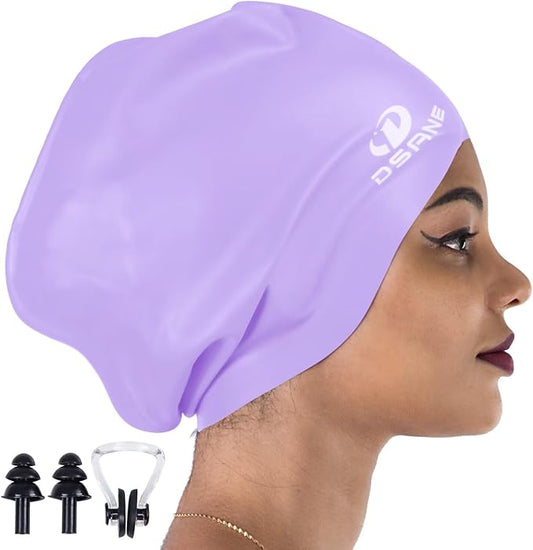 Dsane Extra Large Swimming Cap for Women and Men,Special Design Swim Cap for Very Long Thick Curly Hair&Dreadlocks Weaves Braids Afros Silicone Keep Your Hair Dry