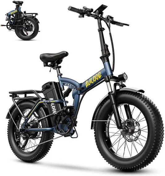 Foldable Electric Bike for Adults, 30+MPH, 48V 20Ah Removable Lithium Battery up to 80Miles, 20" Fat Tire 1000W Peak Motor Dirt Ebike Adult Electric Bicycle for Commute Beach Mountain E Bike