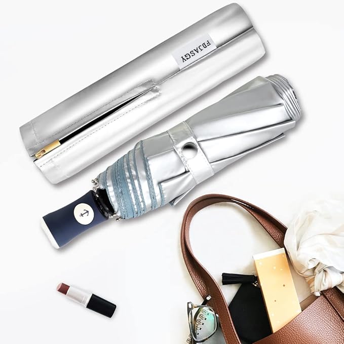 FDJASGY Silver Coating Layer Fabric Blocking UV 99.9% Sun Umbrella Compact Folding Travel Umbrella Automatic Folding Windproof Umbrellas For Men and Women (Blue)