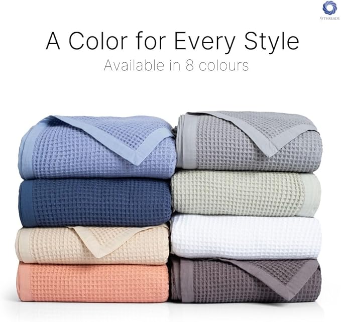 GOTS Certified Organic Cotton Waffle Weave Blanket, Queen Bed Size, 90"X90"Cozy Throw Blanket for Couch, Modern Home Decor, Throw Blankets,Comfy Waffle Blanket, Soft Bed Blankets -Sun Bay