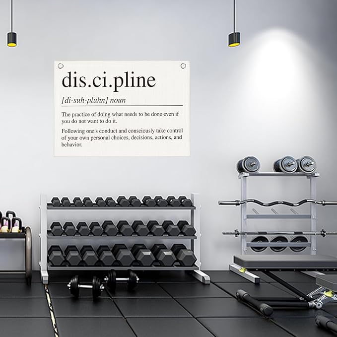 Discipline Gym Motivational Wall Art Banner Dorm Posters Gifts for Guys Men Women Gym Flag Decor for Home Gym Bedroom Workout Room 30x20 Inchs