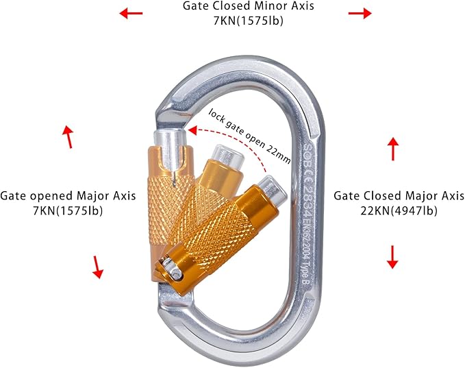 Auto Locking Rock Climbing Carabiner Clips, Heavy Duty Asymmetrical Carabiner Connector Used for Rappelling Rescue Outdoor Climbing, Mountaineer, Hammock, Camping