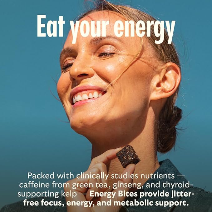 GEM Energy Caffeinated Bite, 40mg Caffeine, Ginseng Root, L-Theanine, Holistic Sustained Energy, Supports Metabolism, Stanima & Endurance | Chocolate Cacao Sea Salt | 28 Servings