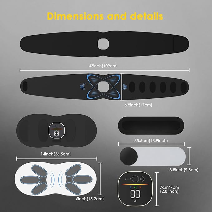 FDA Cleared - Heated EMS Abs Stimulator Abdominal , Ab Stimulator Muscle Toner with Heat for Belly Fat loss, ab belt muscle stimullator for Stomach Smooth & Firming, Fitness Workout for Home/Gym Use