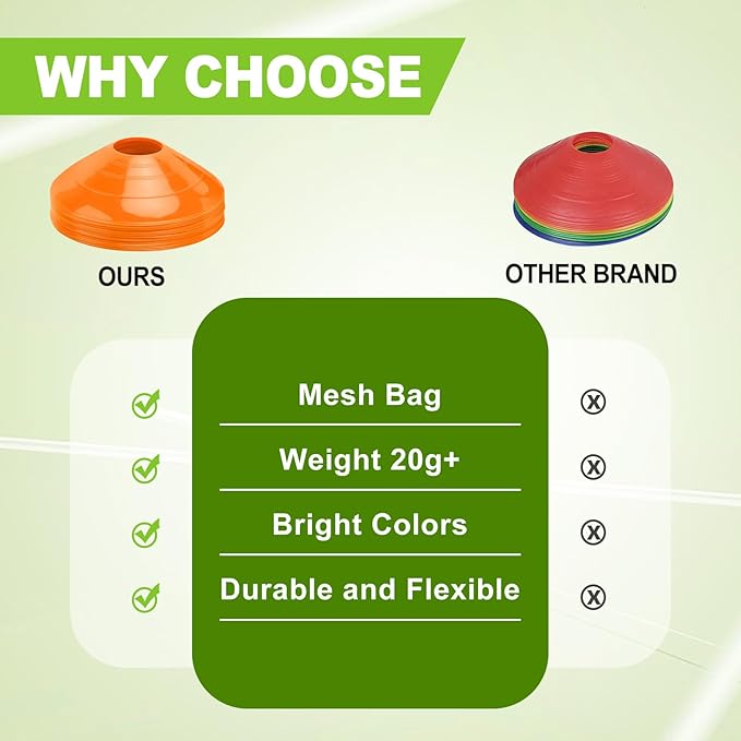 Ashsajkd(Set of 25/50/100 - Agility Soccer Cones with Carry Bag and for ， Football Cones for TrainingFootball, Basketball, Coaching, Agility Cones for Indoor and Outdoor Games