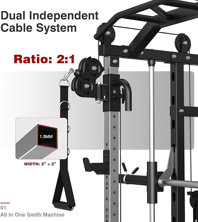 DONOW Smith Machine with Weight Stacks Power Cage Squat Rack Dual Cable Crossover Machine Home Gym Systems Station LAT Pull Down