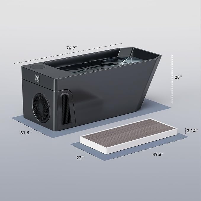 Deeptime Smart Cold Plunge Tub with Basin, Built-in Chiller (Down to 38 °F) – Smartphone Controlled, Whisper-Quiet, Spacious Design for Full-Body Recovery & Cold Therapy,Black