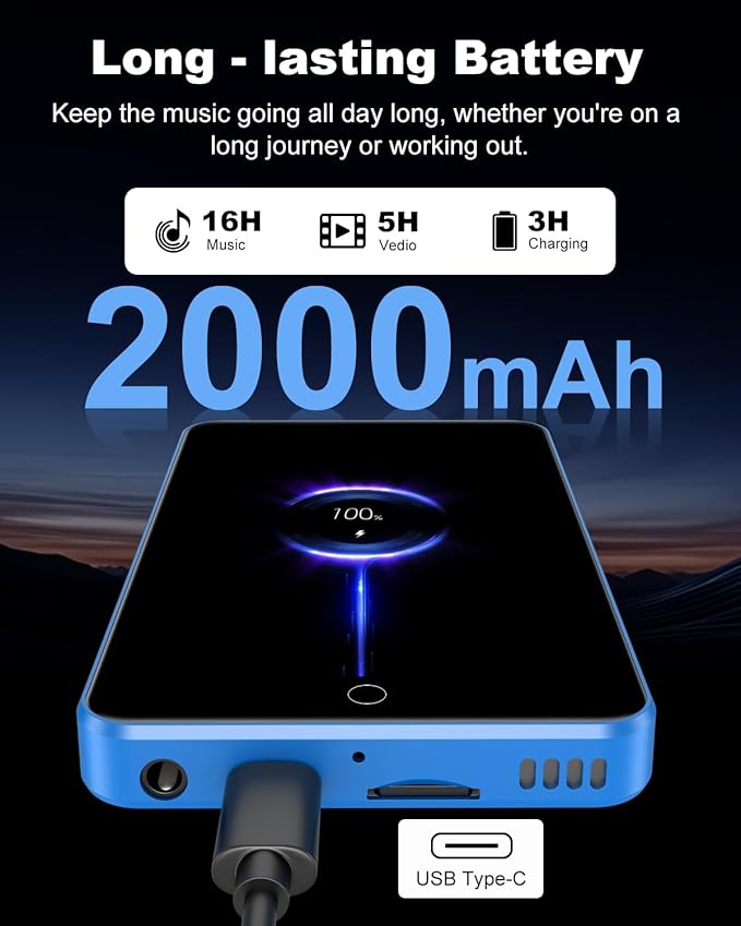 80GB MP3 Player with Bluetooth and WiFi, ZAQE 4" HD Full Touch Screen MP3 Player with Spotify, Amazon Music,YouTube,Pandora,Libby,Android MP4 Music Player for Kids