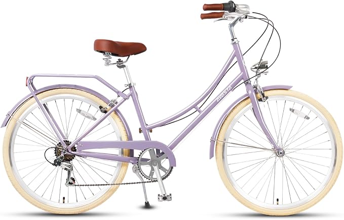 AVASTA Astrid Vela Hybrid Bike for Adult Women Female Lightweight Step Through 26 Inch High Tensile Steel Frame City Commuter Comfort Lady Bicycle, 6-Speed, Multiple Colors