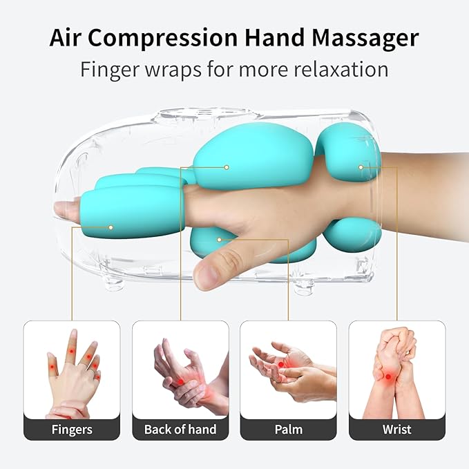 FIT KING Hand Massager, Finger Wrapped Design for More Relaxation, Large Space for Both Men and Women, Ideal Gift (Blue)