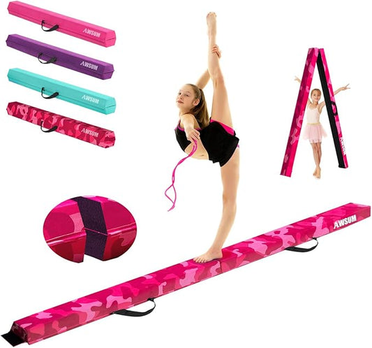 AWSUM Foldable Balance Beam for Kids, 6ft/8ft/9ft/10ft Anti-Slip Gymnastics Equipment, Suede Cover, Toddler to Teen, for Home Training School