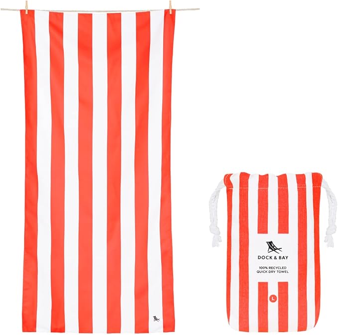 Dock & Bay Customized Beach Towel - Quick Dry, Sand Free - Compact, Lightweight - 100% Recycled - Includes Bag - Cabana - Waikiki Coral Red- Large