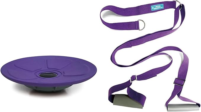 Dance, Cheerleading and Figureskating Trainer Stretching and Balance, 2 Pc. Set, Stretching, Disc Core Board and Flexibility Equipment Strap for Dance, Gymnastics, Turning, Stunt