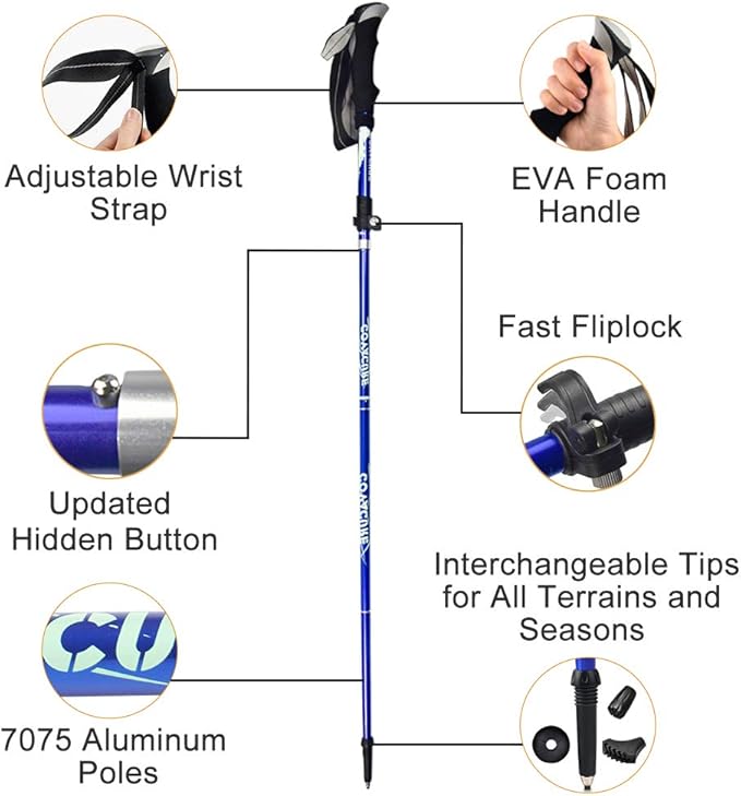 Covacure Trekking Poles Collapsible Hiking Poles - Aluminum Alloy 7075 Trekking Sticks with Quick Lock System, Telescopic, Collapsible, Ultralight for Hiking, Camping