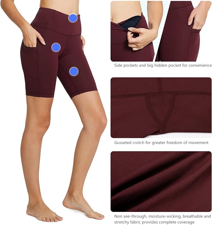 baleaf Women's 8"/ 5"/ 3" Biker Shorts High Waist Yoga Workout Gym Running Volleyball Spandex Shorts with Pockets