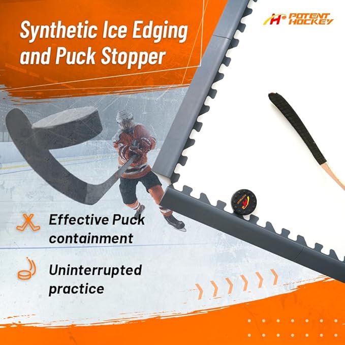 Ice Hockey Home Training Kit: 10 Pcs Synthetic Ice Tiles + 4 Puck Stopper edgings + 4 Rebounder Foams – Skating, Stickhandling, Passing & Shooting Drills