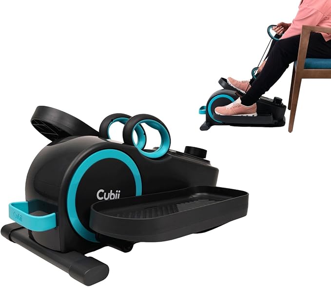Cubii Total Body - Under Desk Seated Elliptical Pedal Exerciser with Built in Upper Body Resistance Bands, 12 Levels of Resistance, LCD Display, Whisper Quiet with Bluetooth - Adult to Seniors
