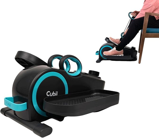 Cubii Total Body - Under Desk Seated Elliptical Pedal Exerciser with Built in Upper Body Resistance Bands, 12 Levels of Resistance, LCD Display, Whisper Quiet with Bluetooth - Adult to Seniors