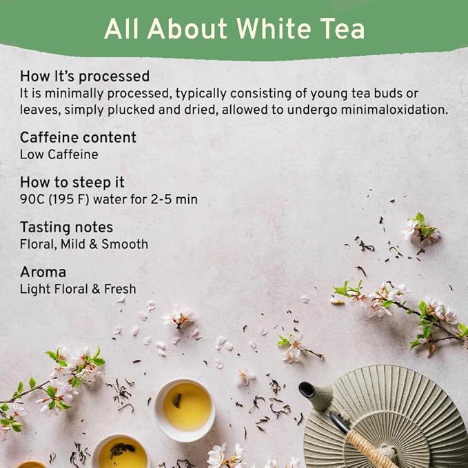 HANDPICK, Organic White Tea - 100 Tea Bags | USDA Organic, 100% Pure White Tea | Mild & Smooth | Packed in Eco-friendly Tea Bags