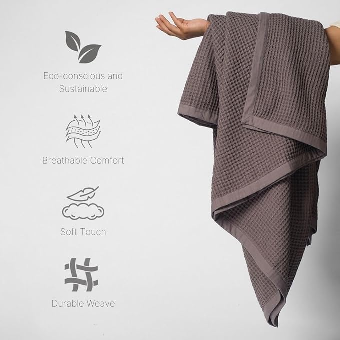 GOTS Certified Organic Cotton Waffle Weave Blanket, Twin Bed Size, 66"X90"Cozy Throw Blanket for Couch, Modern Home Decor, Throw Blankets,Waffle Blanket & Soft Bed Blankets -Charcoal Grey