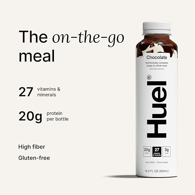 Huel Ready-to-Drink | Chocolate Meal Replacement Drink | High Protein Drink | Nutritionally Complete, Low Sugar, High Fiber, Plant Based, Vegan, Healthy | 20g Protein Per Bottle | 16.9 Fl Oz (12 Pack)