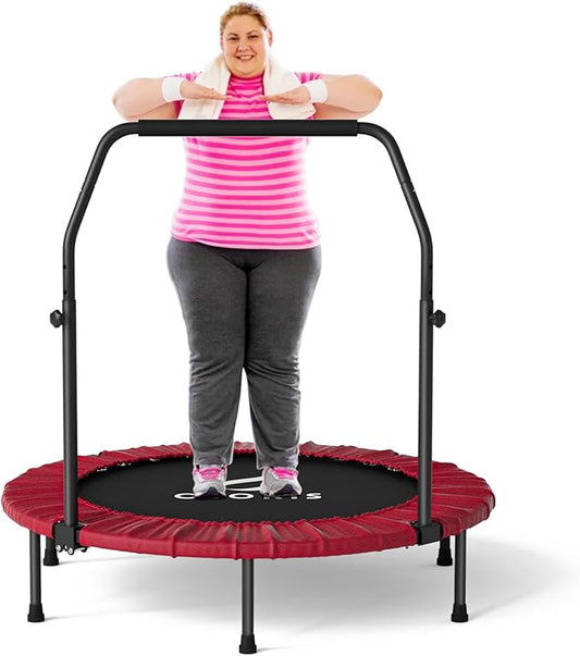 CLORIS 40in Folding Trampoline Mini Trampoline Rebounder Trampoline for Adults Fitness Trampoline with Adjustable Foam Handle, with safty Padded Cover Best Gift for Kids/Adult