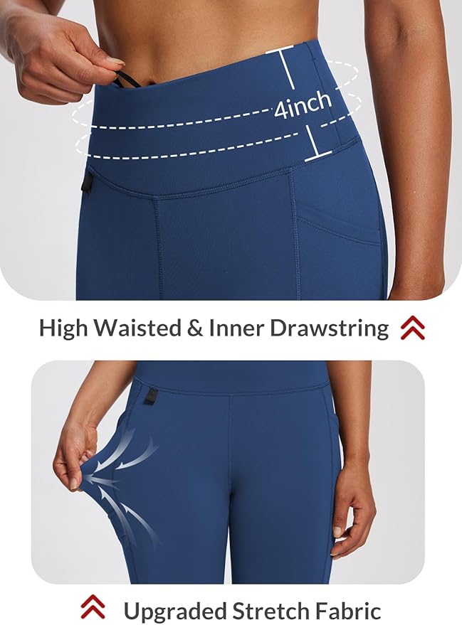 baleaf Women's Fleece Lined Leggings Waterproof Winter Hiking Pants Thermal Running Tights Zipper Pockets High Waisted