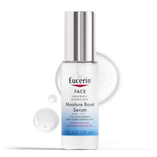 Eucerin Face Immersive Hydration Moisture Boost Face Serum, Ultra-Lightweight Hyaluronic Acid Serum Improves the Look of Fine Lines and Wrinkles, Facial Moisturizer for All Skin Types, 1 Fl Oz Bottle