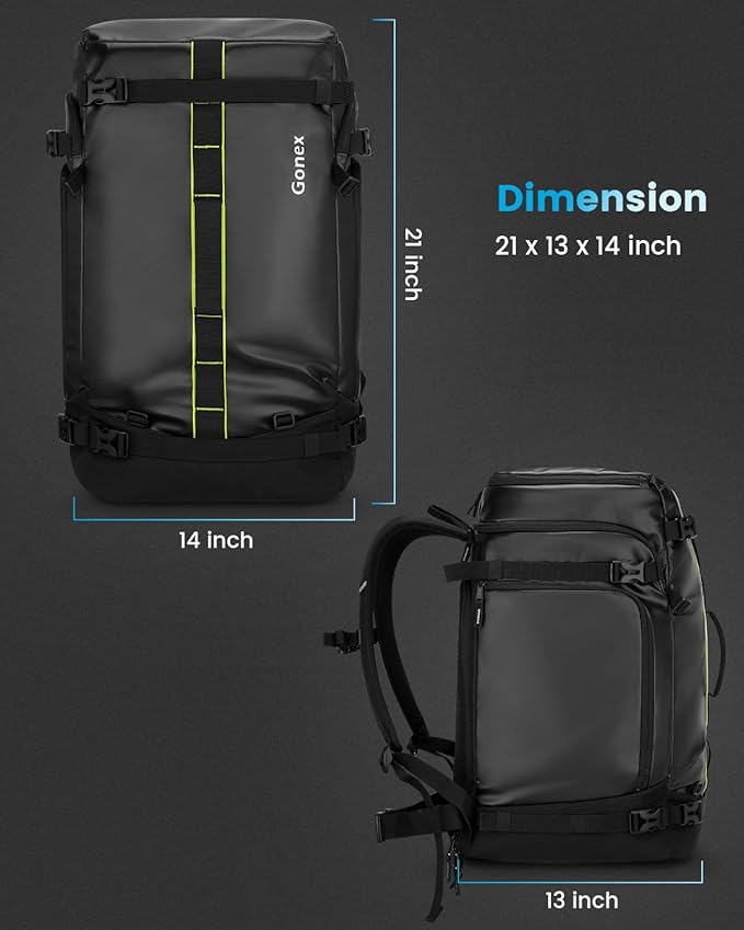 Gonex 50L Ski Boot Bag Backpack, Waterproof Snowboard Boot Backpack for Men Women, Ski Boots Bag for Travel, Ski, Snowboard, Helmet, Goggles and Outerwear Black
