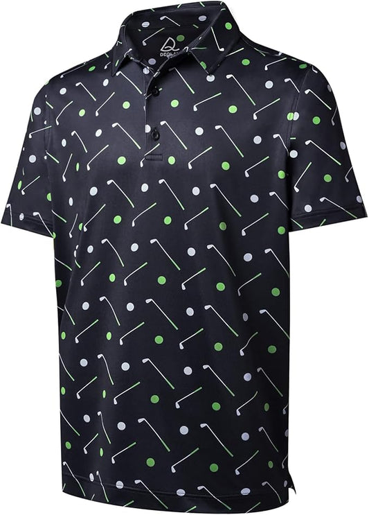 DEOLAX Mens Polo Shirts Fashion Print Mens Golf Shirt Dry Fit Mens Golf Polo Short Sleeve Quick Dry Funny Golf Shirt for Men