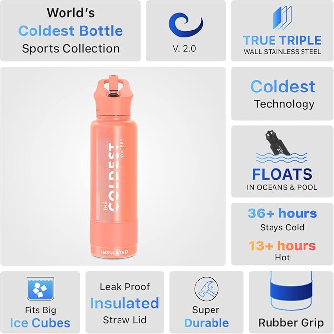 Coldest Insulated Water Bottle with Straw Lid - Stainless Steel Metal Insulated Bottle for Men & Women (Pink Froze Glitter, 40 oz)