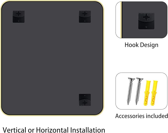 FORBATH 40x36 Inch Gold Bathroom Mirror for Over Sink, Large Rectanglar Wall Mirror with Metal Frame, Rounded Corners for Bathroom, Bedroom, Entryway Decor (Horizontal or Vertical)