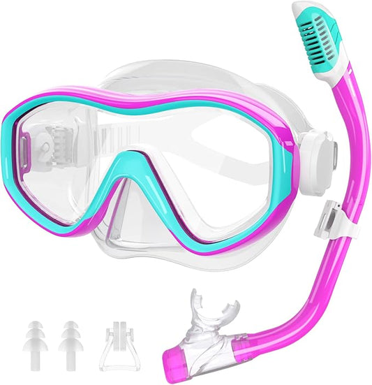 GoseWave Snorkeling Gear for Kids, Kids Snorkel Set for Ages 5-15, Anti-Fog Diving Mask and Dry Top Snorkel Set, Unisex Swimming Goggles with Nose Cover