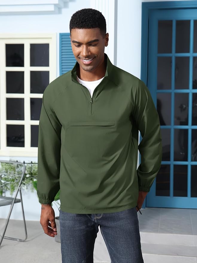 Aulemen Men's Casual Quarter Zip Pullover-Athletic Windbreaker Lightweight Jackets Hiking Golf for Men Mock Neck with Pockets