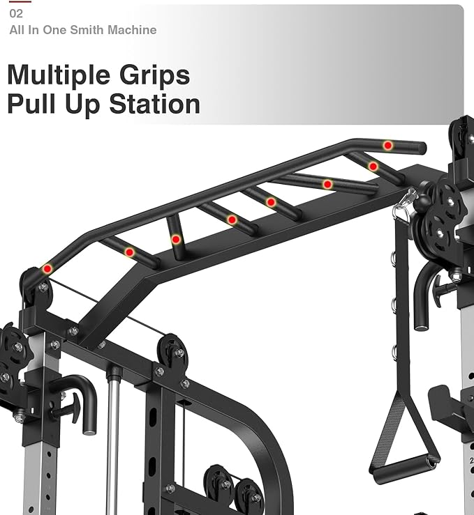 DONOW Smith Machine with Weight Stacks Power Cage Squat Rack Dual Cable Crossover Machine Home Gym Systems Station LAT Pull Down