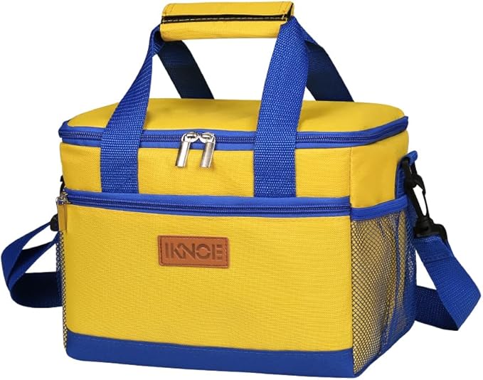 iknoe Large Foldable Cooler Bag, 8.5L Insulated Lunch Bag, Leakproof Lunch Cooler Tote with Multi-Bag Design Suitable for Beach, Picnic and Office Use,Yellow 15-Can